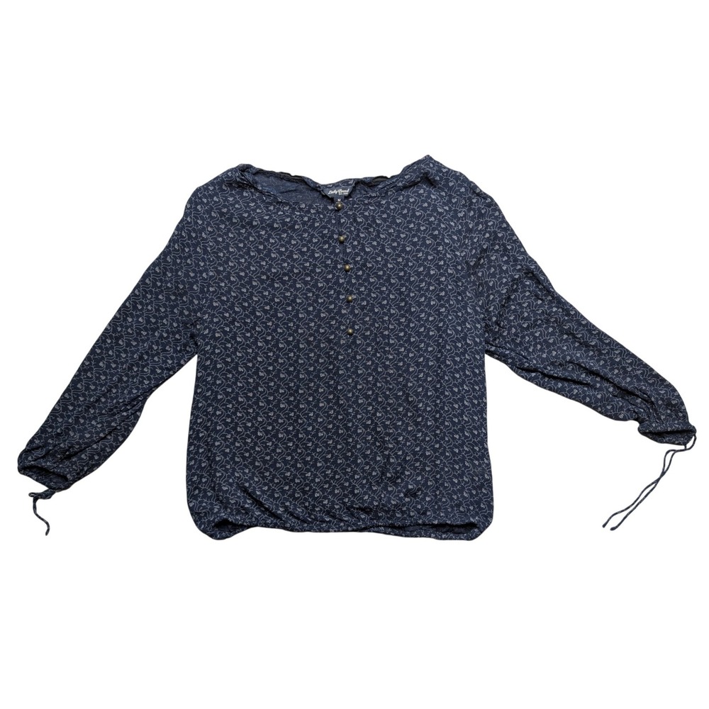 Lucky Brand Medium Navy Blue Patterned Long Sleeve Floral Lightweight Top